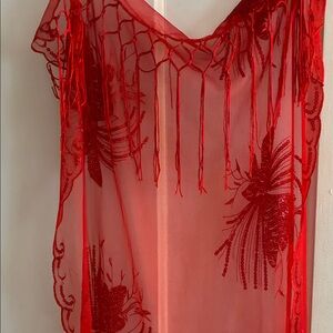 Red Sheer Floral Scarf